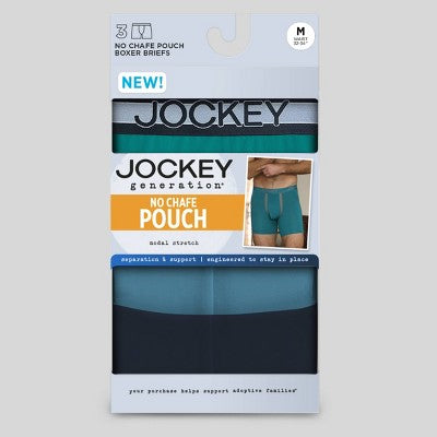 Jockey Generation Men's No Chafe Pouch Ultra Soft Stretch Boxer Briefs 3pk - Aqua Green/Aqua Blue/Navy Blue L