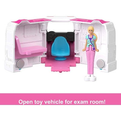 Barbie Mini BarbieLand Vehicle Set with 1.5" Doll, Color Change Care Clinic