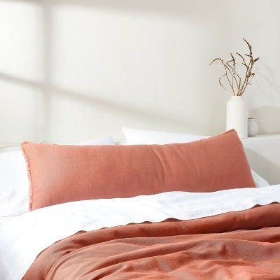 Lumbar Heavyweight Linen Blend Throw Pillow Terracotta - Casaluna: Rectangle, Rayon Weave, Indoor Use, Hidden Zipper (LOCAL PICKUP ONLY)