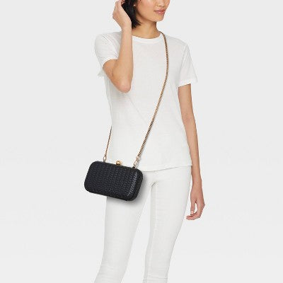 Woven Minaudiere Clutch Crossbody Bag - A New Day Black