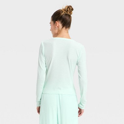 Women's Modal Ribbed Henley Long Sleeve Top - Mint Green S