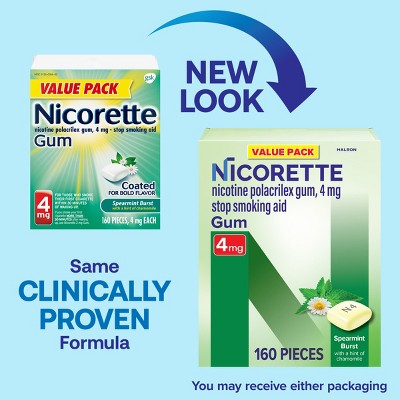 Nicorette 4mg Stop Smoking Aid Nicotine Gum - Spearmint Burst - 160ct