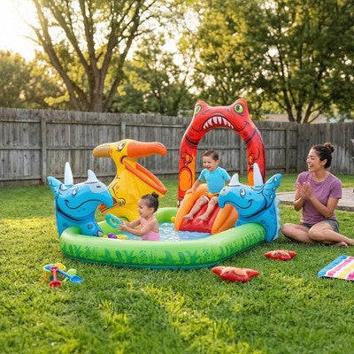 H2OGO! Jurassic Splash Inflatable Water Activity Play Center, 7'11" x 55" x 54"