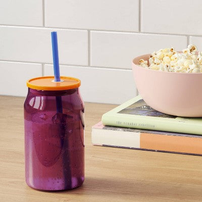 17oz Glass Colorblock Straw Tumbler Berry Pink - Room Essentials: Borosilicate Glass, Cold Beverages, Hand Wash, Drinkware