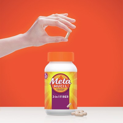 Metamucil, Daily Psyllium Husk Powder Supplement, 3-in-1 Fiber for Digestive Health, Plant Based Fiber, 100ct Capsules (Pack of 2)