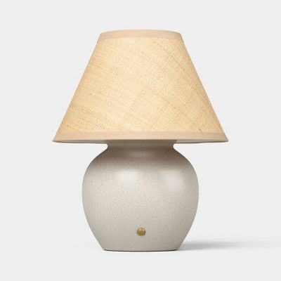 13" Matte Ceramic with Raffia Shade Portable Table Lamp New Ivory - Threshold