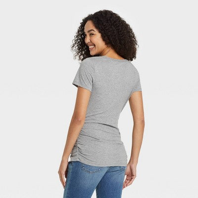 Short Sleeve V-Neck Side Shirred Maternity T-Shirt M