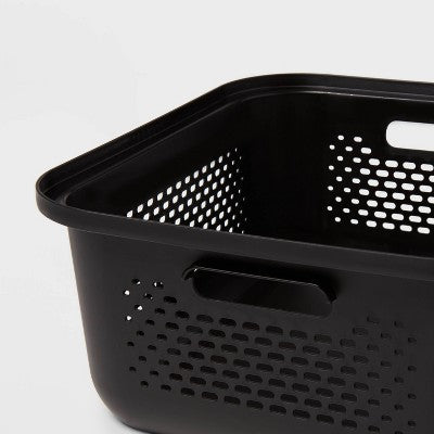 Small Decorative Plastic Bin with Cutout Handles Charcoal - Brightroom
