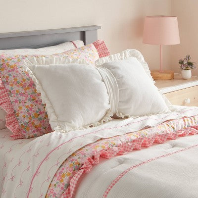 Velvet Bow Kids' Decorative Throw Pillow Cream - Pillowfort (LOCAL PICKUP ONLY)