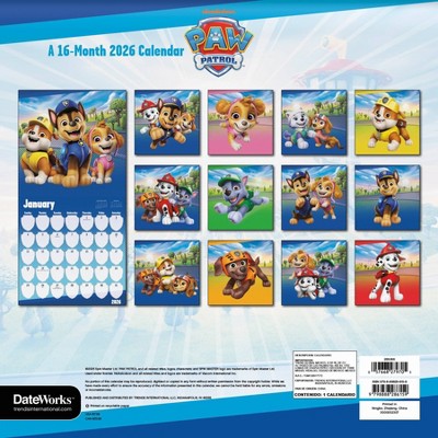 DateWorks 12"x12" 2026 Paw Patrol Wall Calendar