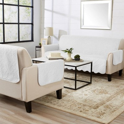 Reversible Quilted Sofa Furniture Protector - Great Bay Home(Recliner, White / Stone Gray)
