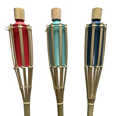 Patio Essentials 60.04" Basic Painted Bamboo Outdoor Torch Blue/Coral Red/Light Teal Blue (LOCAL PICKUP ONLY)