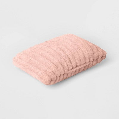 Channeled Faux Fur Lumbar Throw Pillow Blush - Room Essentials: Indoor Rectangle Cushion, Polyester Fill