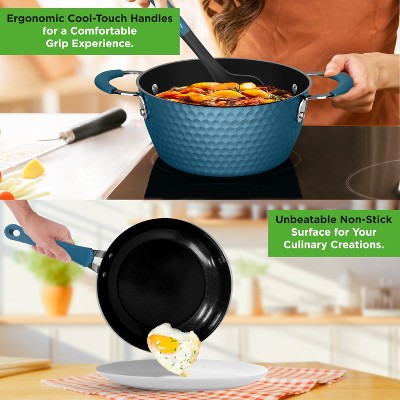 NutriChef 11-Piece Non-Stick Kitchen Cookware Set - Elegant Diamond Pattern, Ceramic Coated Pots & Pans (Blue) (LOCAL PICKUP ONLY)