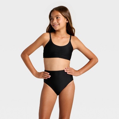 Girls' Trilette Shirred Swimsuit Top - art class Black XS