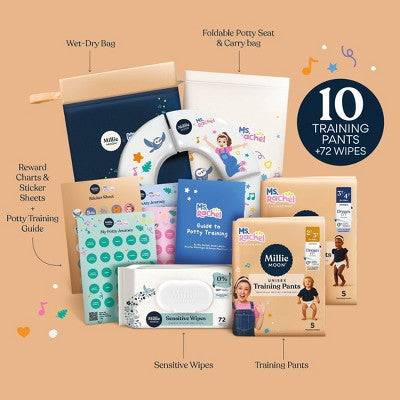 Millie Moon Ms. Rachel Potty Training Gift Set - Size 2T-3T: Disposable Training Pants, Wood Fluff Pulp, 22-33 lbs
