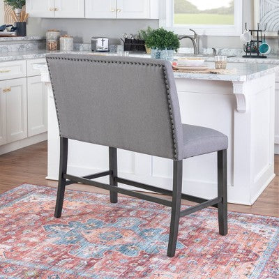 Powell Barnes Upholstered Counter Bench Black/Gray (LOCAL PICKUP ONLY)