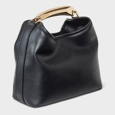 Mini Slouchy Handbag - A New Day Black: Magnetic Closure, Metal Handle, Shell, Structured Design