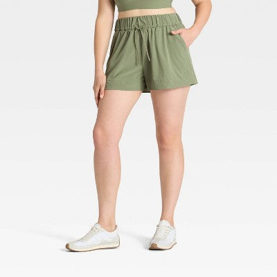 Women's Active Light High-Rise Wide Shorts 3.5" Olive Green XL
