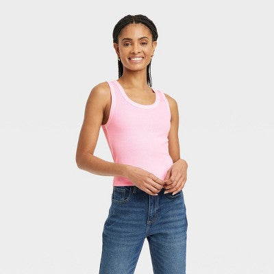 Women's Shrunken Rib Tank Top - Universal Thread Pink M