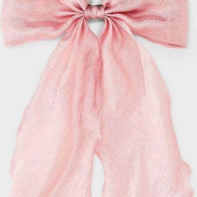 Satin Textured Bow Hair Barrette - A New Day Pink