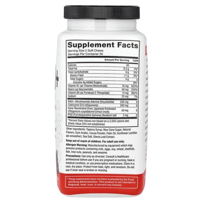 Force Factor NAD + Longevity & Anti-Aging Formula, Chocolate, 60 Soft Chews