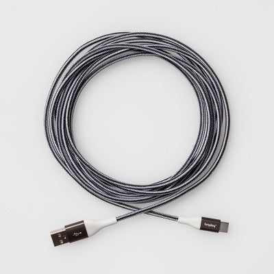 10' USB-A to USB-C Braided Cable - heyday Black/White/Gunmetal: Charging Cord