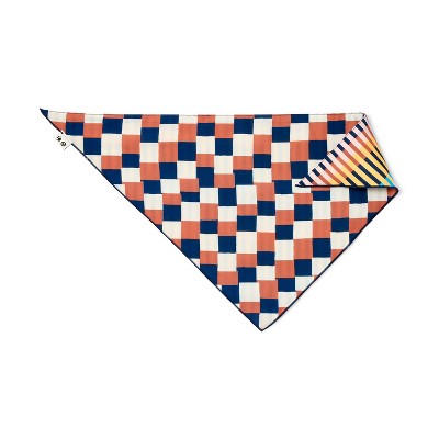 Checkered Knit Dog and Cat Bandana - Blue/Orange - The Cuddle Collab with Popeye - XS/S