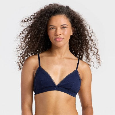 Women's Pointelle Triangle Bralette - Wild Fable Dark Blue L
