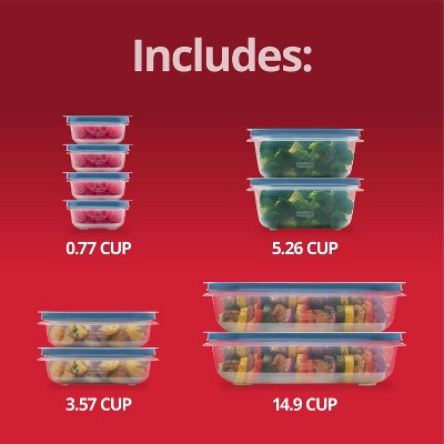Rubbermaid Easy Store 20pc Large Rectangle Food Storage Container Set Lakeside Blue