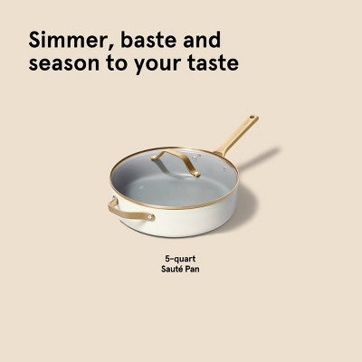 5qt Nonstick Ceramic Coated Aluminum Saute Pan with Champagne Handle Cream - Figmint