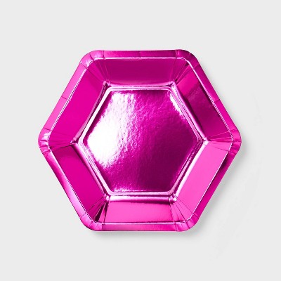 10ct Hot Pink Metallic Hex Shaped Snack Plates - Spritz