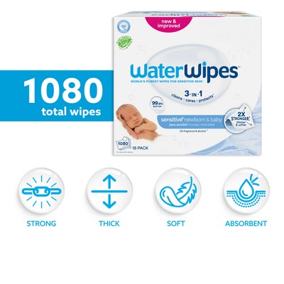 WaterWipes Sensitive+ Newborn & Baby Wipes, 3-In-1 Cleans, Cares, Protects, 99.9% Water, Unscented & Hypoallergenic - 1080ct (LOCAL PICKUP ONLY)