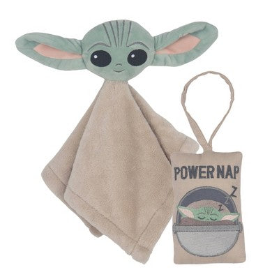 Lambs & Ivy Star Wars Cozy Friends The Child/Baby Yoda Lovey & Door Pillow Gift Set: Microfiber, Security Blankets