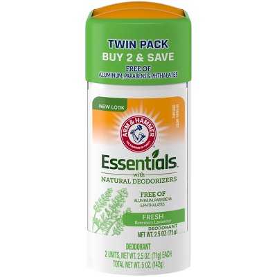 Arm & Hammer Essentials Solid Deodorant Fresh Wide Stick Twin Pack - 2.5oz/2ct