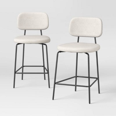 Set of 2 24" Upholstered with Metal Base Counter Height Barstool Cream Boucle - Room Essentials (LOCAL PICKUP ONLY)