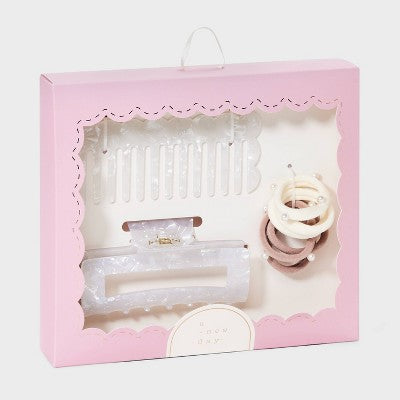 Women's Comb, Hair Ties and Claw Hair Clip Set 8pc - A New Day Ivory