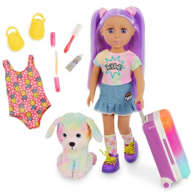 Glitter Girls 14" Vacation Doll with Dog Luma & GG Pup Travel Playset: Includes Hair Brush, Suitcase, Toothbrush