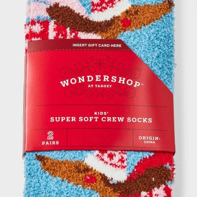 Kids' 2pk Dogs & Hearts Cozy Crew Socks with Gift Card Holder - Wondershop Blue M/L