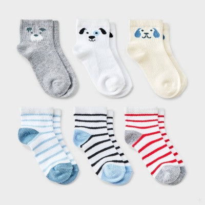 Toddler 6pk Puppy Striped Socks - Cat & Jack 2T-3T
