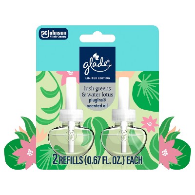 Glade PlugIns Spring Scented Oil Air Freshener Plug In Refills - Lush Greens & Water Lotus - 2ct/1.34oz
