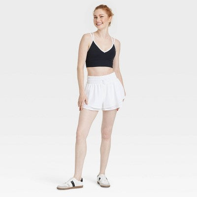 Women's Double Layer Woven Mid-Rise Shorts 2.5" JoyLab White S