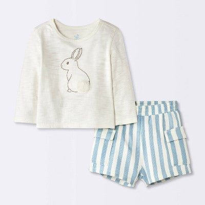 Baby Boys' 2pc Bunny T-Shirt and Striped Cargo Shorts Set 12M