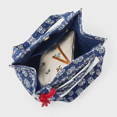 Floral Print Quilted Tote Bag with Tassel - Universal Thread Navy Blue