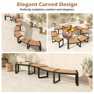 2-Person Curved Acacia Wood Outdoor Garden Bench with Slatted Seat and Metal Legs, 800 lbs Capacity (LOCAL PICKUP ONLY)