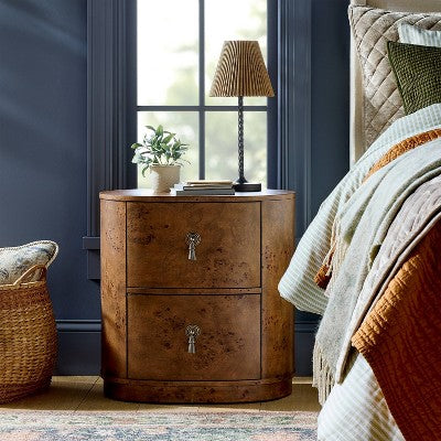 Burled Wood 2 Drawer Nightstand with Decorative Hardware Brown- Threshold designed with Studio McGee (LOCAL PICKUP ONLY)