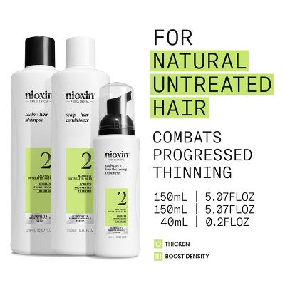 Nioxin System 2 Hair Thickening Natural & Untreated Hair Shampoo & Conditioner Kit - 3ct