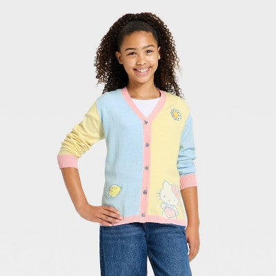 Girls' Hello Kitty and FriendsCardigan Sweater Blue/Yellow/Pink M
