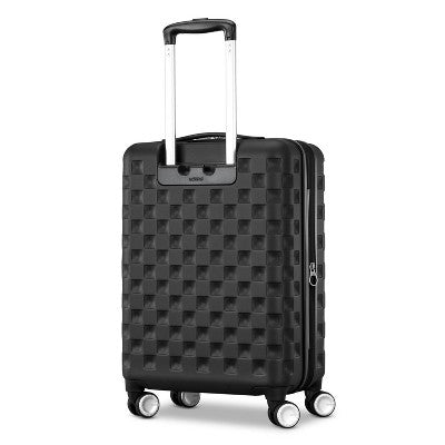 American Tourister Medium Checkered Carry On Spinner Wheels Suitcase - Black