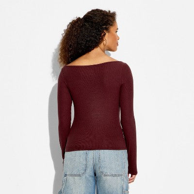 Women's Slim Fit Long Sleeve T-Shirt - Wild Fable Burgundy L